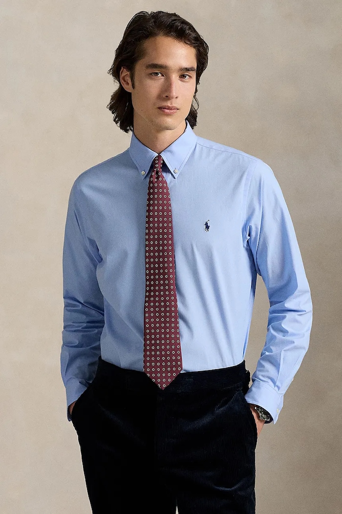 Polo Ralph Lauren πουκάμισο με βαμβάκι ανδρικό βαμβάκι μπλε 710929349
