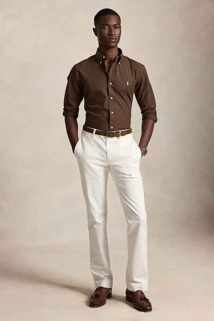 Ρούχα Polo Ralph Lauren πουκάμισο με βαμβάκι Ανδρικό 710929349 καφέ