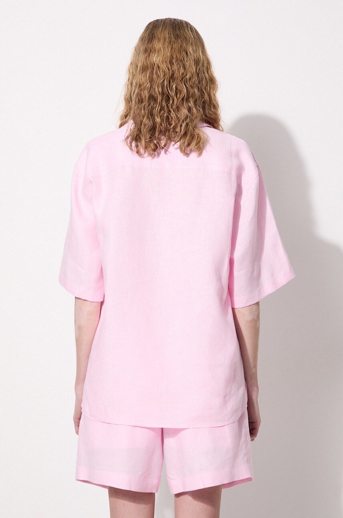 Lněná košile Pangaia DNA Linen Camp Collar Shirt 10002046 růžová