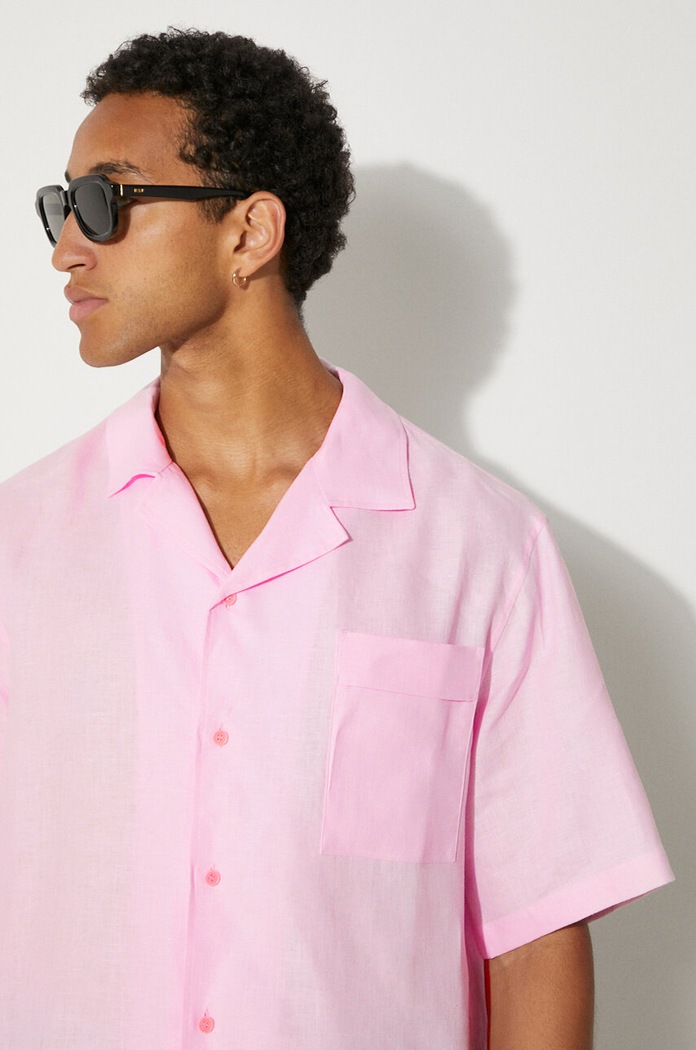 Lněná košile Pangaia DNA Linen Camp Collar Shirt 10002046