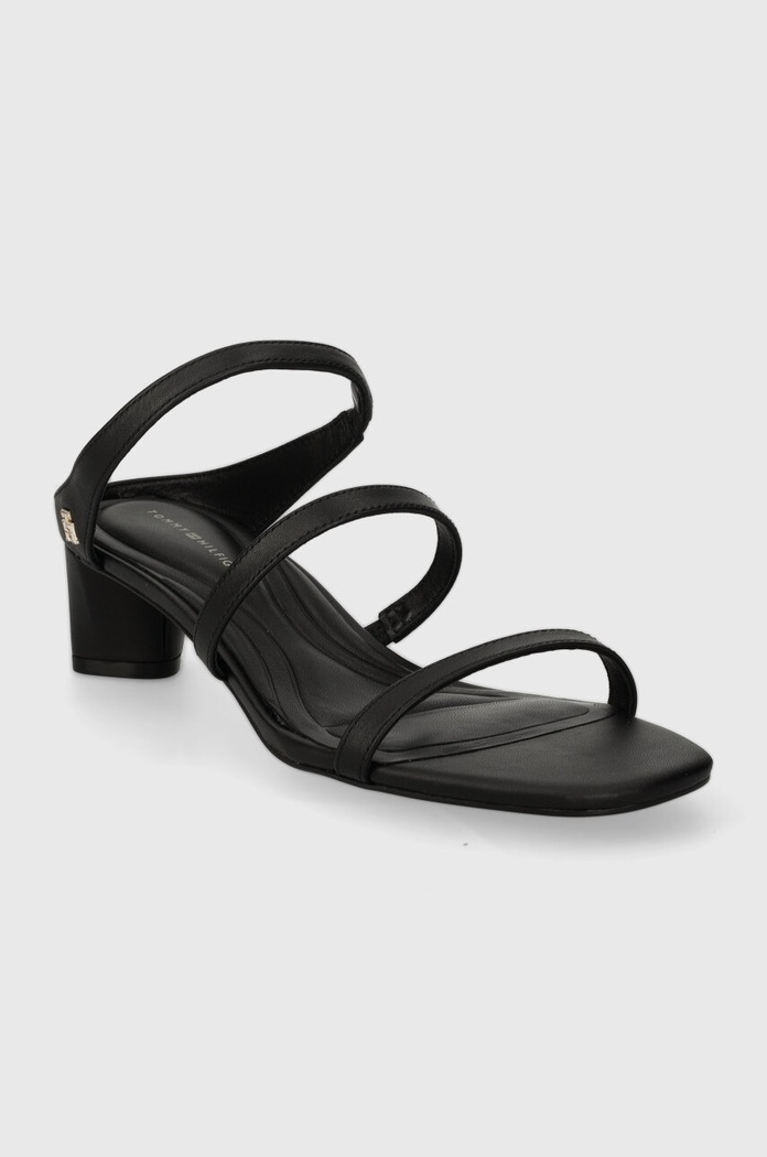 Obuwie Tommy Hilfiger klapki skórzane TH STRAP LEATHER MID HEEL FW0FW07731 czarny