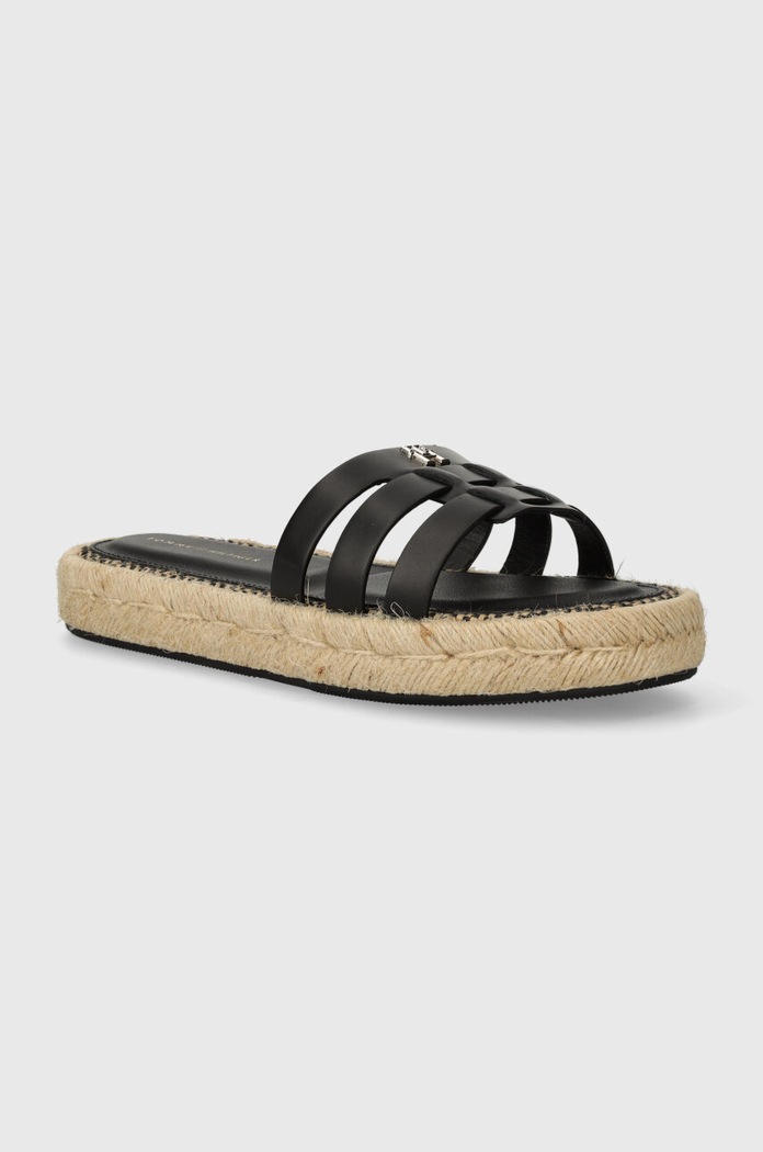 Tommy Hilfiger Klapki skórzane AUTHENTIC FLAT LTHR ESPADRILLE czarny FW0FW07745