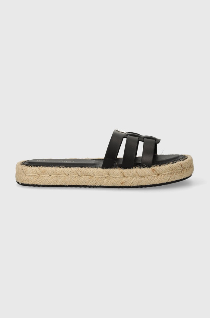 Tommy Hilfiger Klapki skórzane AUTHENTIC FLAT LTHR ESPADRILLE FW0FW07745 czarny SS24