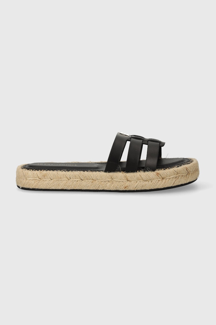 Tommy Hilfiger Klapki skórzane AUTHENTIC FLAT LTHR ESPADRILLE FW0FW07745 czarny SS24