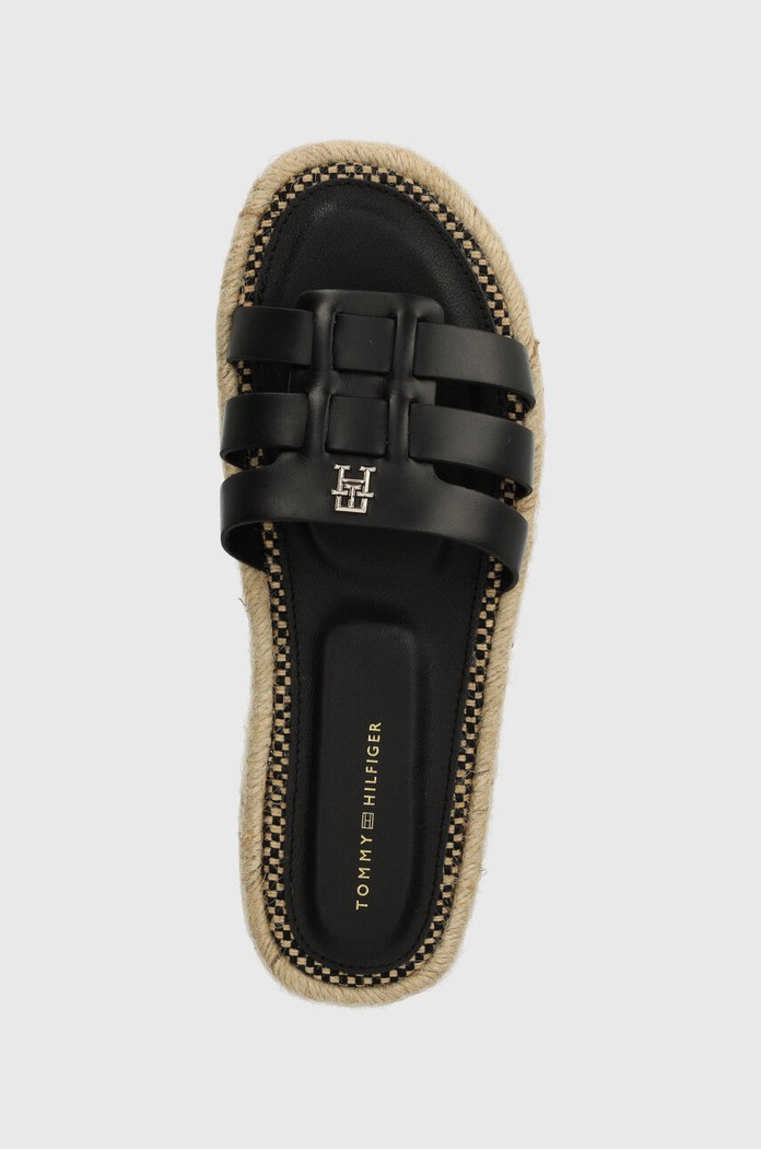 Klapki skórzane AUTHENTIC FLAT LTHR ESPADRILLE Tommy Hilfiger FW0FW07745 czarny