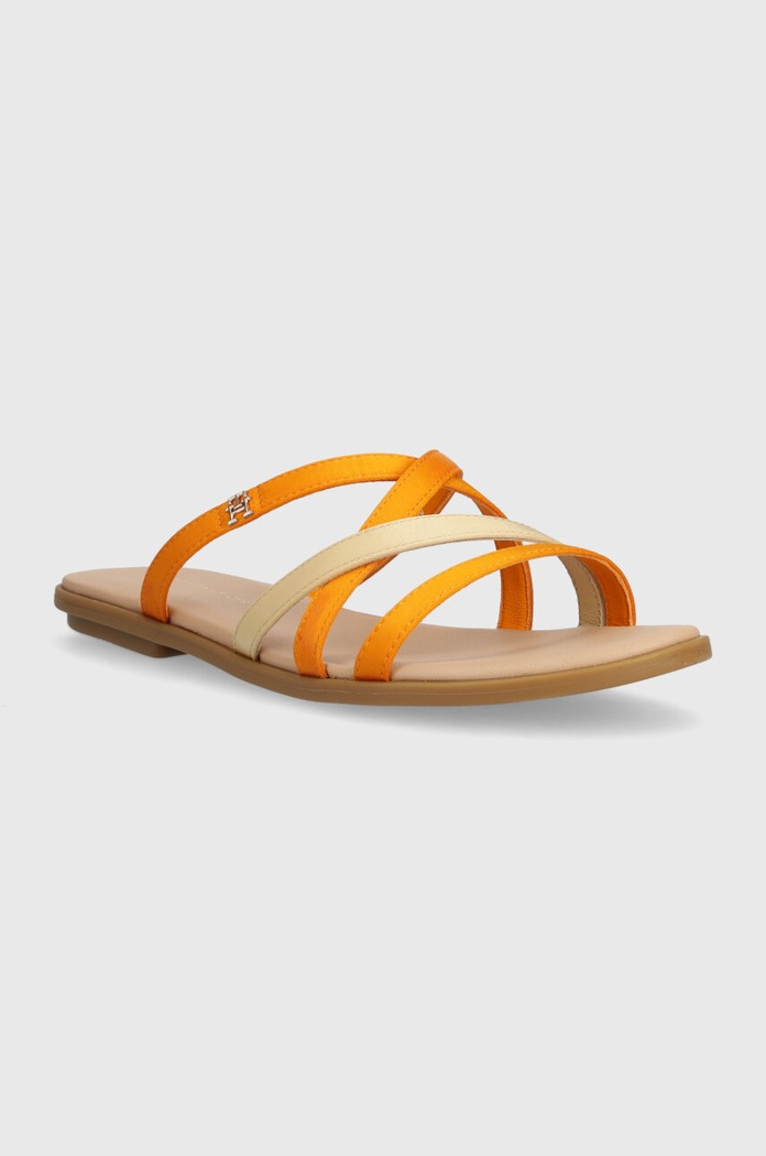 Tommy Hilfiger Klapki TH STRAP FLAT SATIN SANDAL FW0FW08041 pomarańczowy SS24
