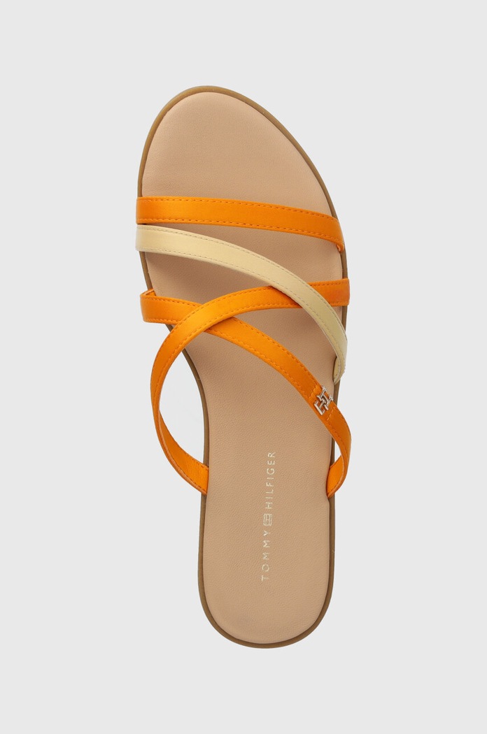 Klapki TH STRAP FLAT SATIN SANDAL Tommy Hilfiger FW0FW08041 pomarańczowy