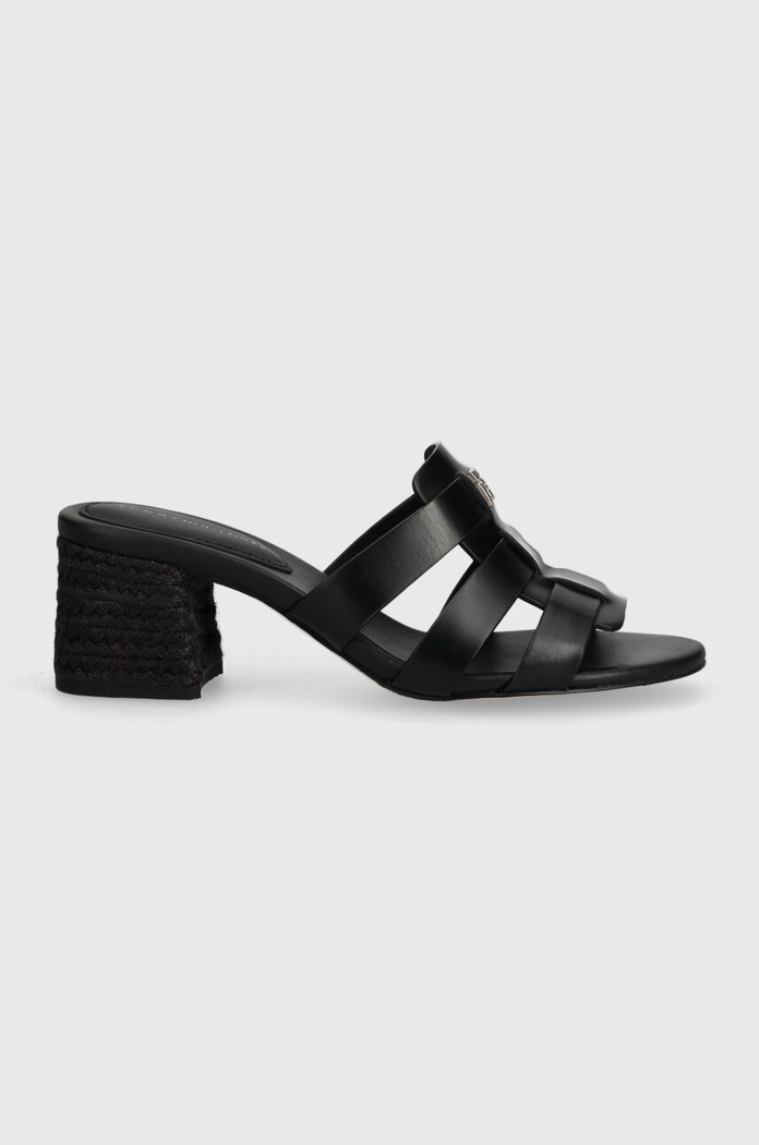 Tommy Hilfiger klapki skórzane BLOCK MID HEEL LEATHER SANDAL FW0FW08049 czarny SS24
