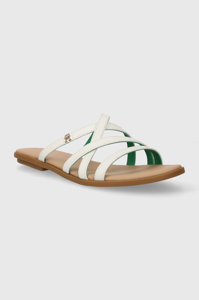 Tommy Hilfiger klapki skórzane TH STRAP FLAT SANDAL FW0FW08067 beżowy SS24