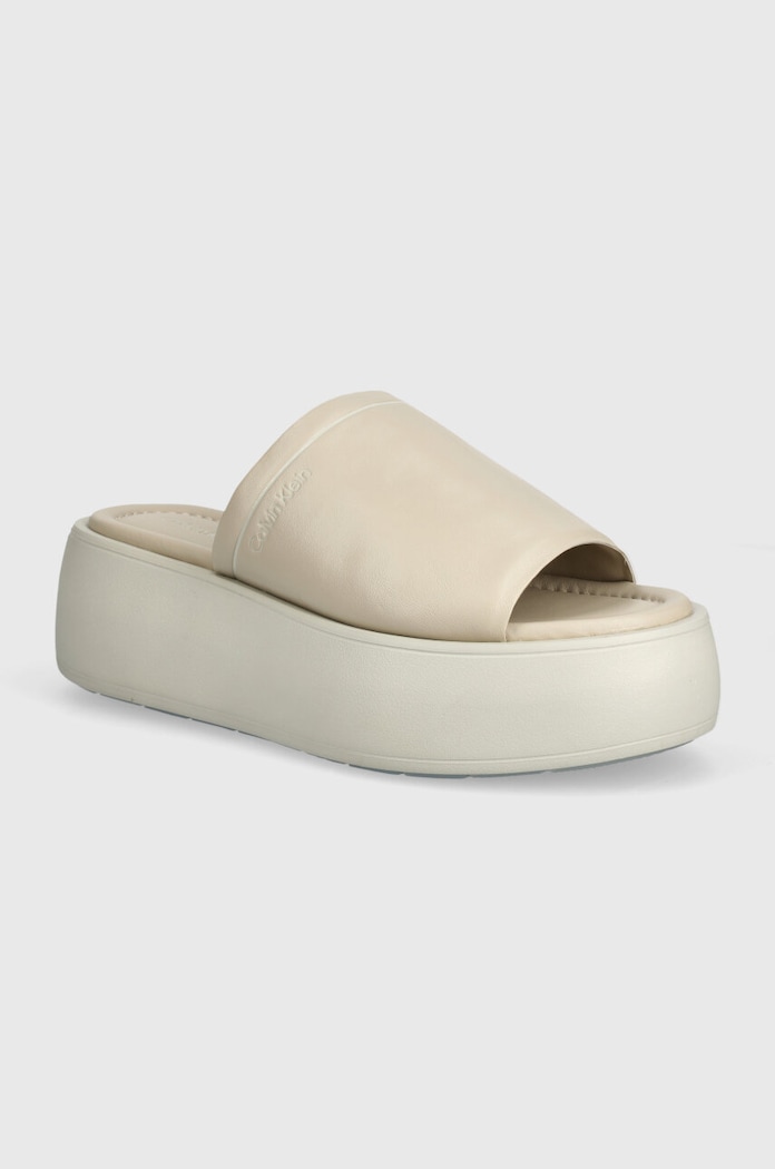 Kožne natikače Calvin Klein FLATFORM SLIDE LTH ostalo bež HW0HW01943