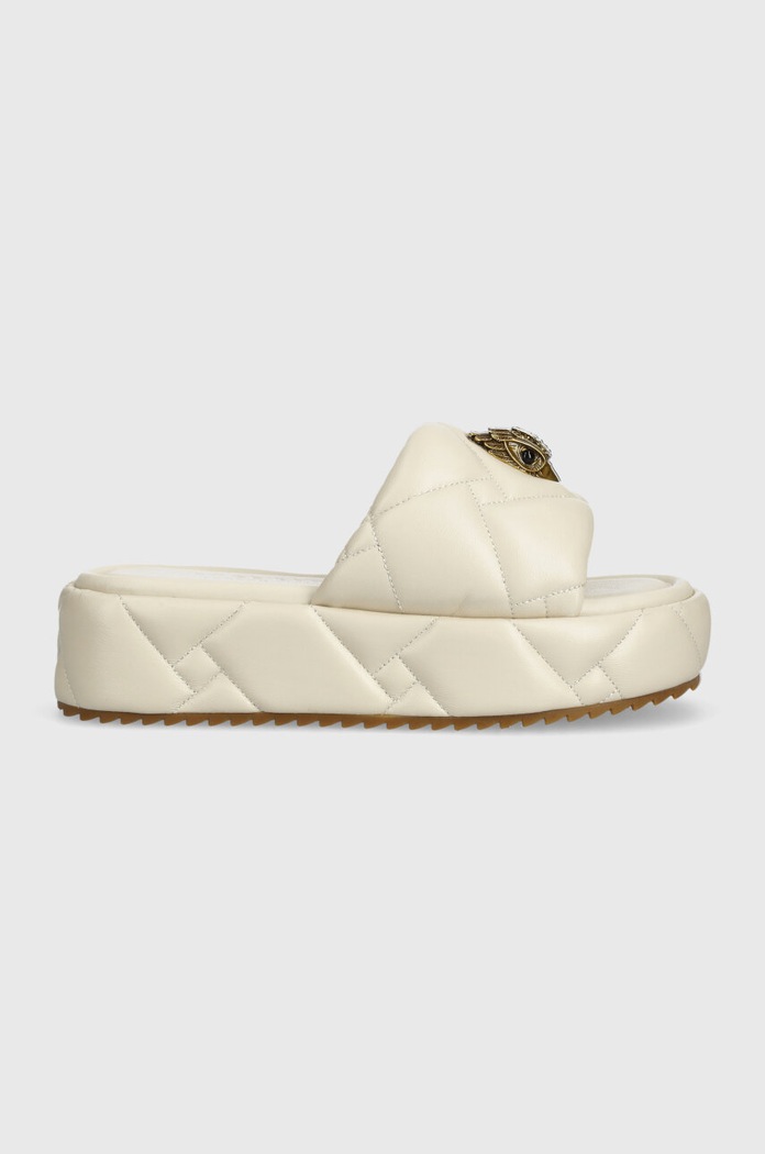 Kurt Geiger London ciabatte slide in pelle Kensington Puff Flatform pelle fiore beige 2017841109.BONE