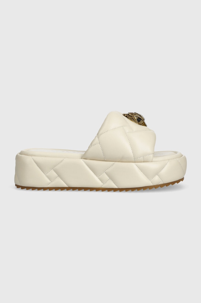 Kurt Geiger London ciabatte slide in pelle Kensington Puff Flatform pelle fiore beige 2017841109.BONE