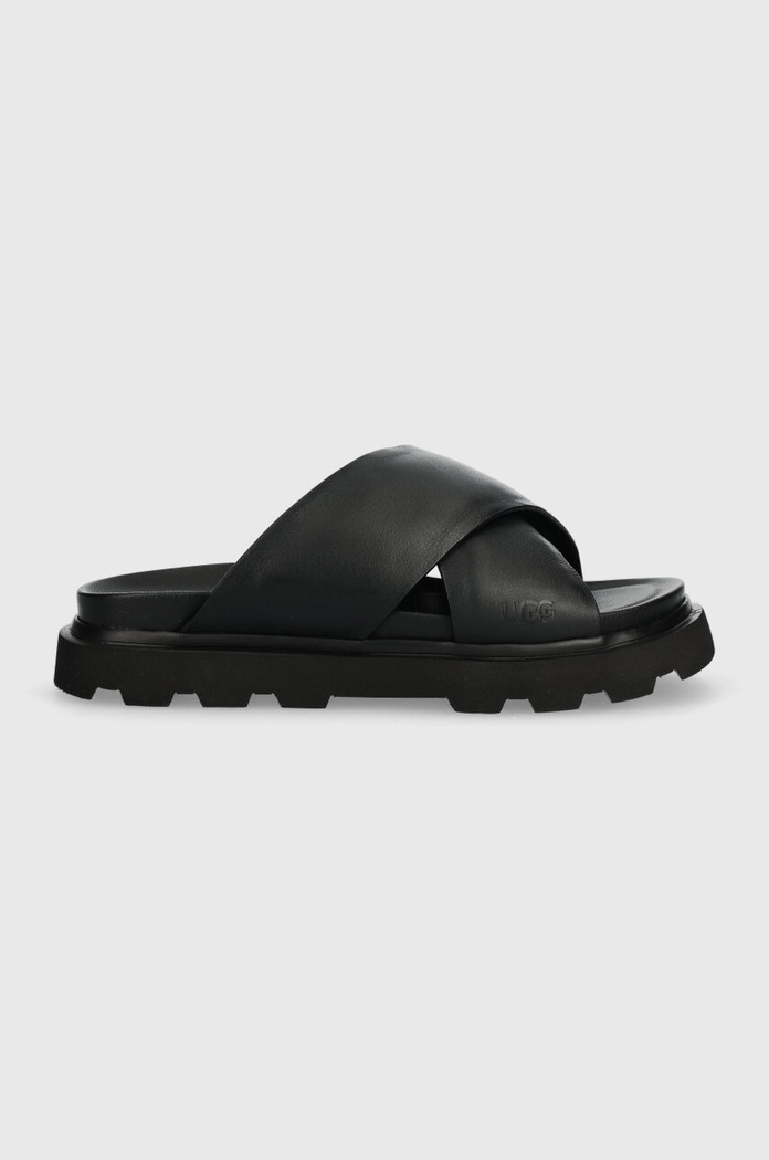UGG klapki skórzane Capitelle Crossband płaski czarny 1152672.BLK
