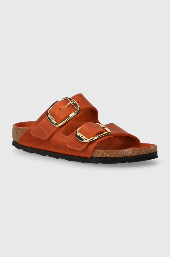 Birkenstock šľapky dámske kožené na plochom podpätku usňová koža oranžová 1026661