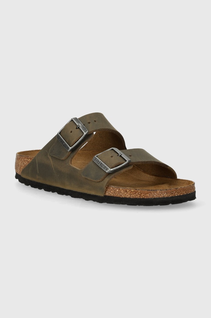 Nubukové pantofle Birkenstock Arizona bez podpatku zelená 1027039