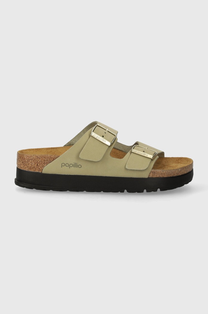 Nubukové šľapky Birkenstock Arizona Platform Flex Birkenstock x Papillio 1026971 zelená SS24