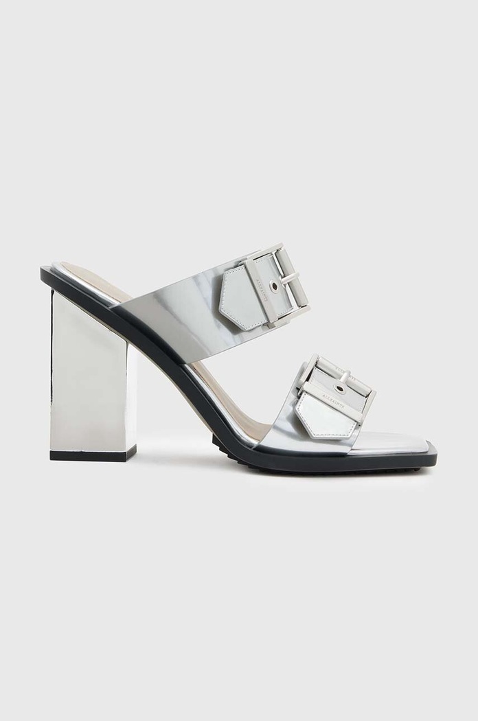 AllSaints klapki skórzane Camille Mule słupek srebrny WF719Z