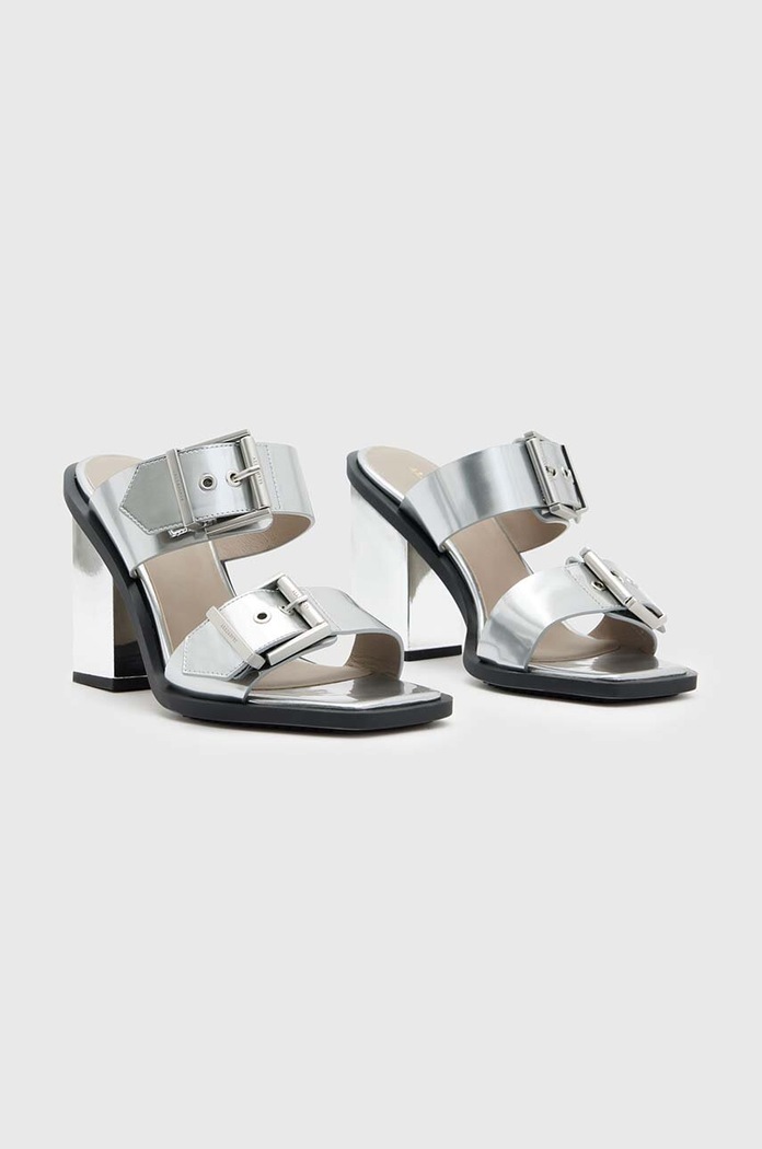 AllSaints klapki skórzane Camille Mule WF719Z srebrny SS24