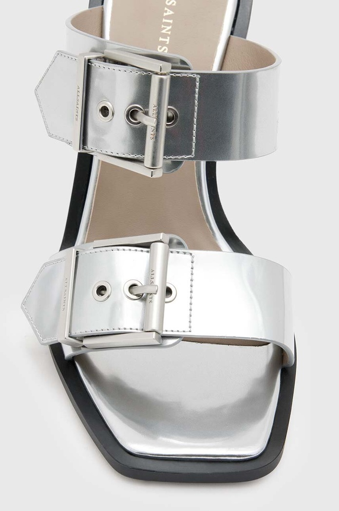 Obuwie AllSaints klapki skórzane Camille Mule WF719Z srebrny