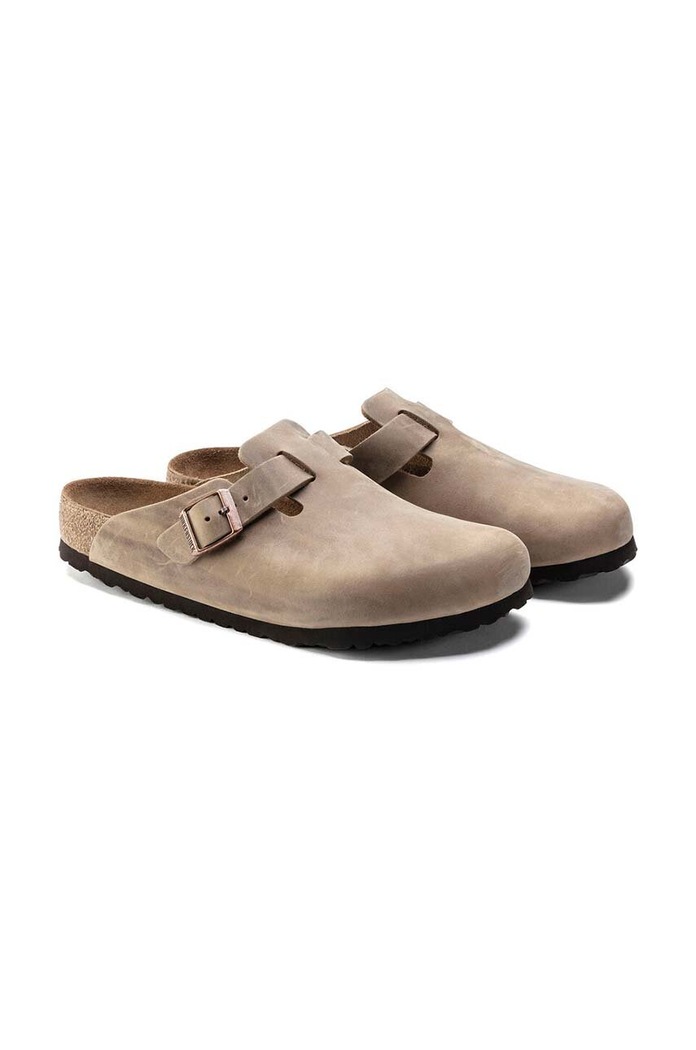 Birkenstock klapki nubukowe Boston SFB beżowy 1018147