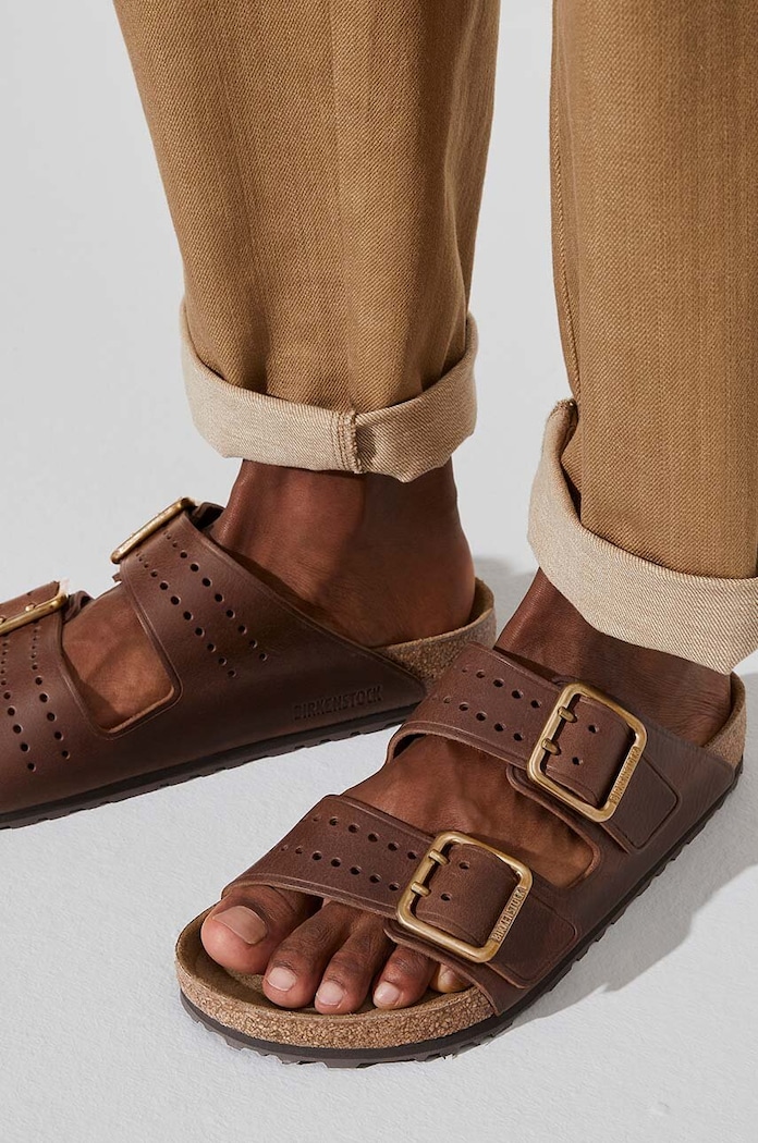 Birkenstock klapki skórzane Arizona Bold Gap 1022605 brązowy