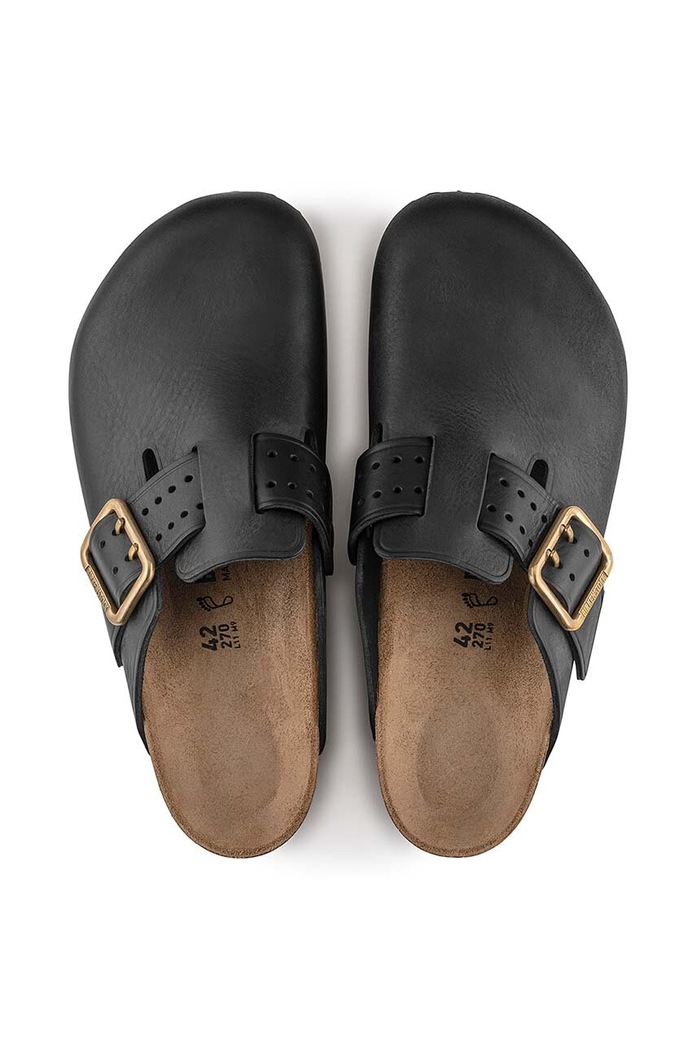 Birkenstock klapki skórzane Boston Bold Gap 1022577 czarny