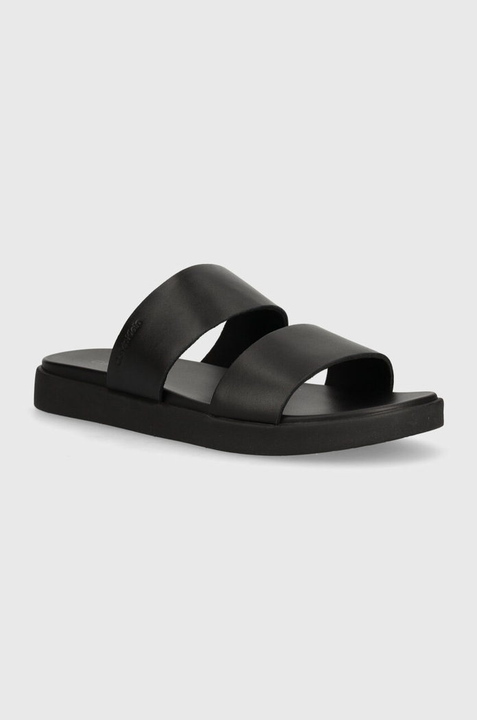 Kožené pantofle Calvin Klein DOUBLE STRAP Planet friendly černá HM0HM01414