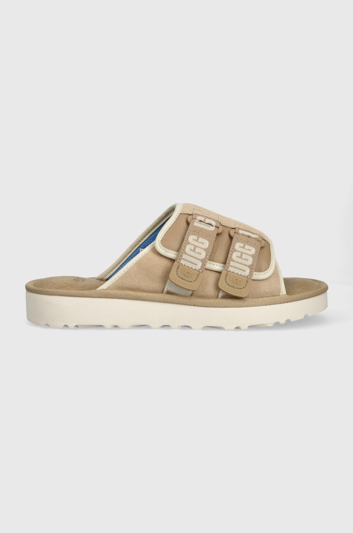 Semišové pantofle UGG Goldencoast Strap Slide přírodní kůže béžová 1142730.SSNT