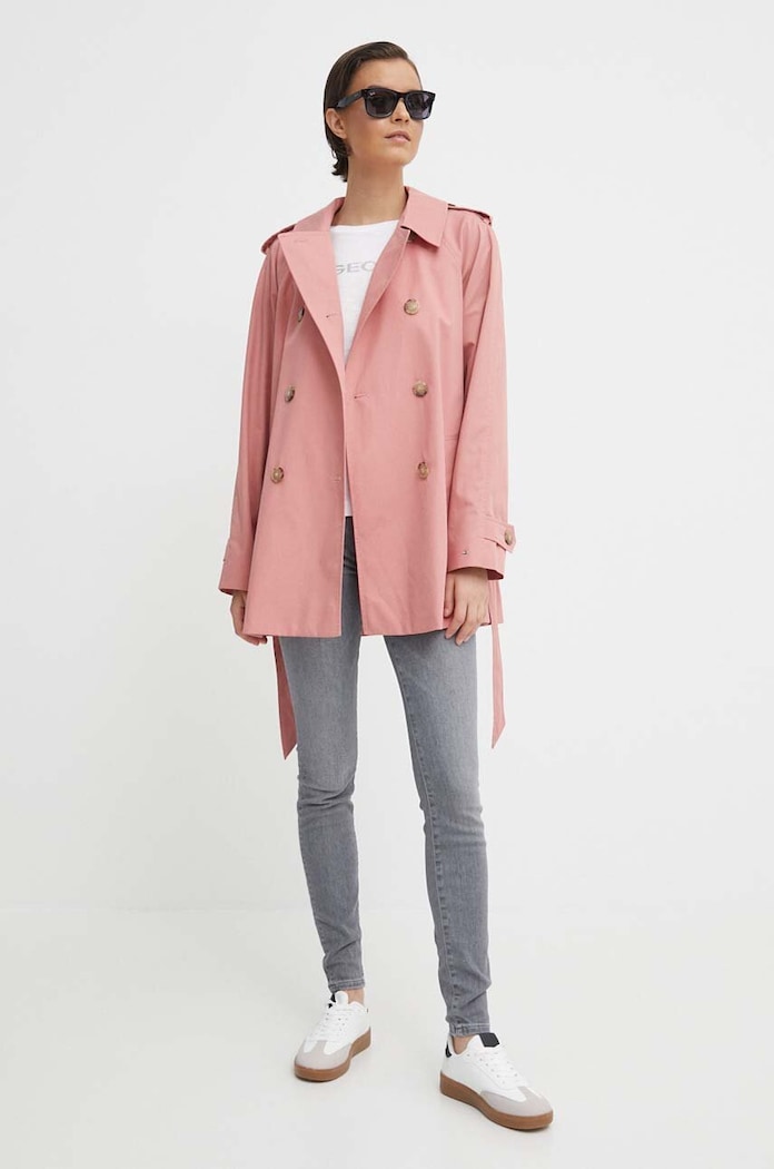Памучен шлифер Tommy Hilfiger WW0WW40481 розов SS24