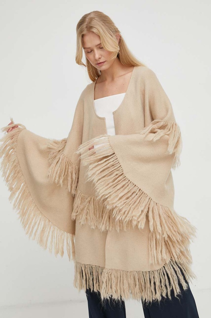 Vlněné pončo By Malene Birger béžová Q72091002
