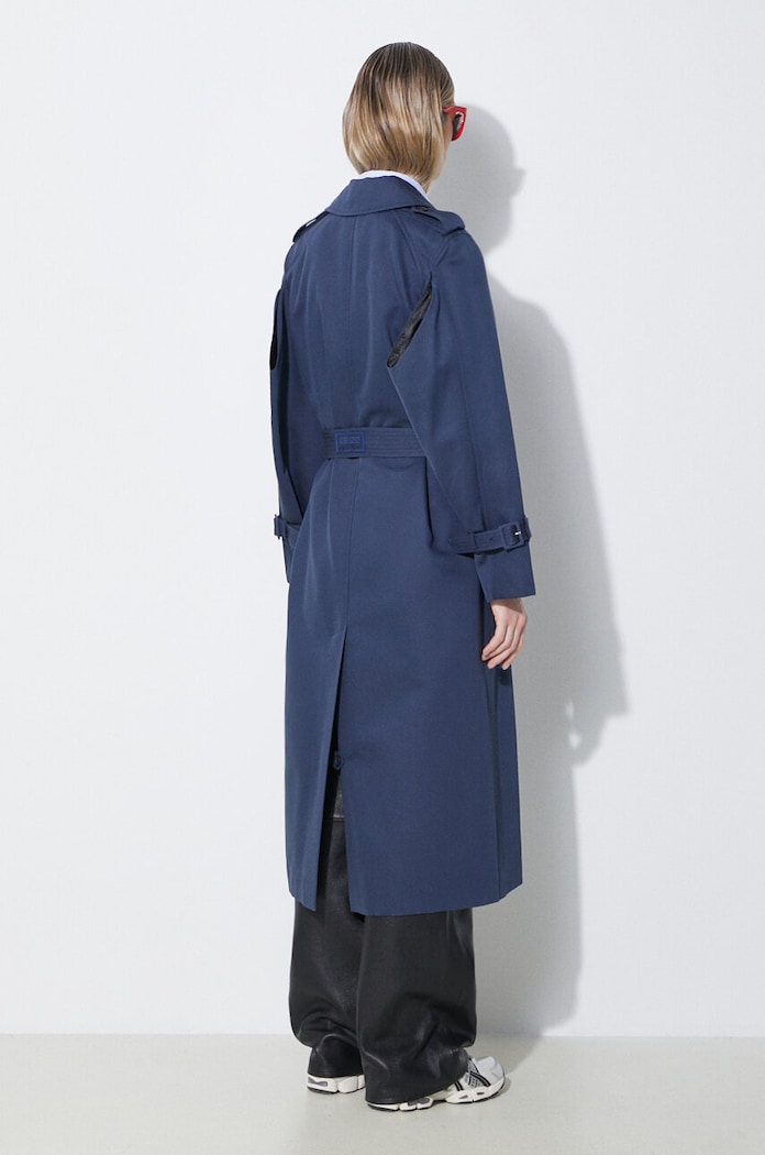 Trench kabát Kenzo Solid Elongated Kimono Trench FE52MA0729OV.77 námořnická modř SS24
