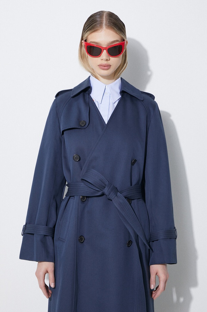 Trench kabát Kenzo Solid Elongated Kimono Trench námořnická modř FE52MA0729OV.77