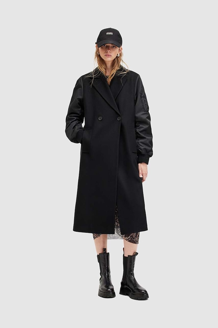Μάλλινο παλτό AllSaints PAULAH μαλλί μαύρο W007OZ