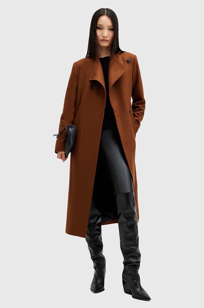 AllSaints gyapjúkabát RILEY W009OZ barna