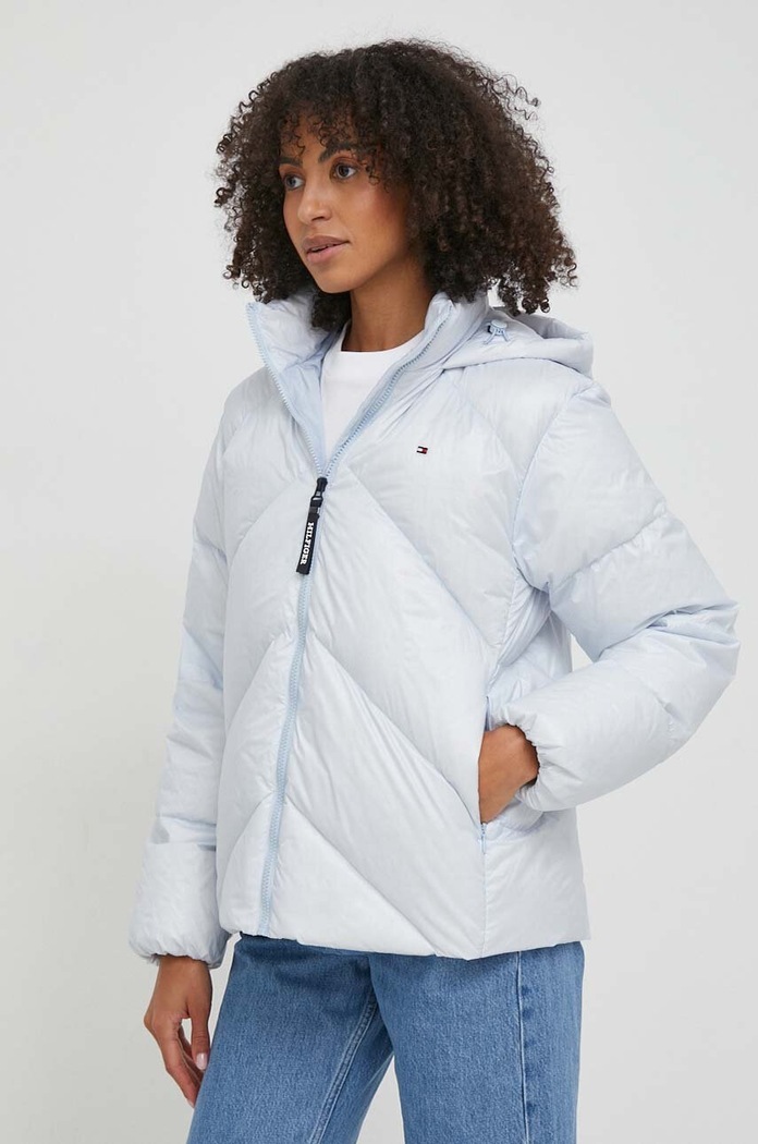 Péřová bunda Tommy Hilfiger s podšívkou modrá WW0WW41176