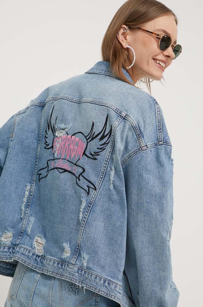 Chiara Ferragni kurtka jeansowa PUNK PUNK bez kaptura niebieski 76CBS414