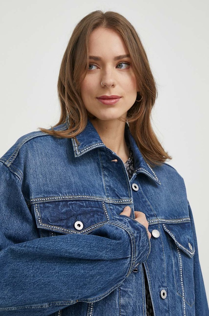 Rifľová bunda Pepe Jeans TURNER SPARKLE tmavomodrá PL402328