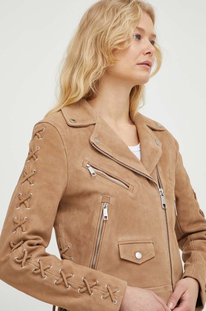 Rokerica od brušene kože The Kooples bez tople podstave bež FCUI28003K
