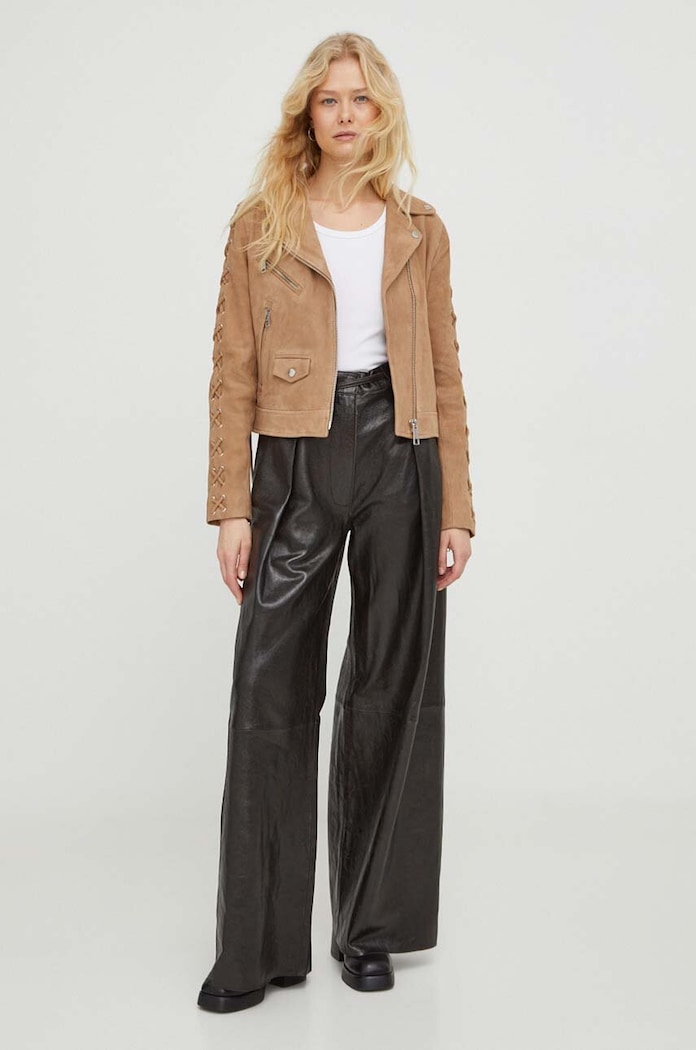 Rokerica od brušene kože The Kooples FCUI28003K bež SS24