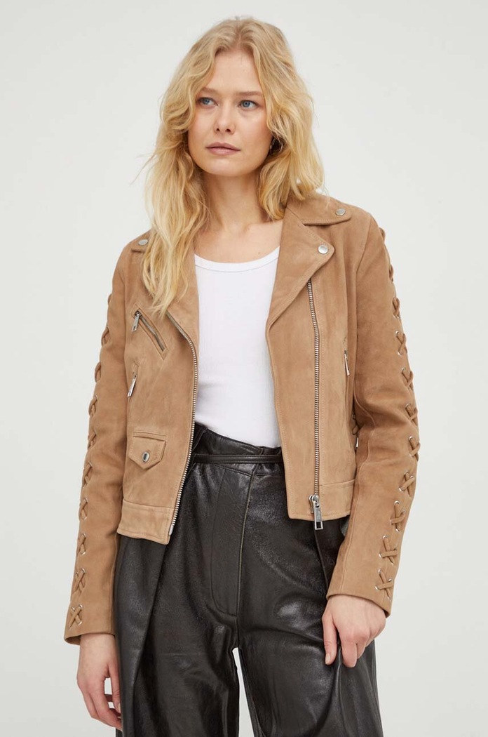 Rokerica od brušene kože The Kooples FCUI28003K bež