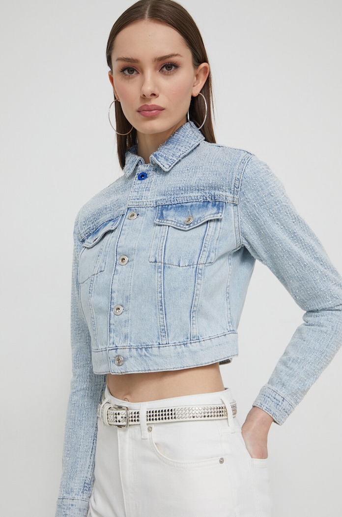 Karl Lagerfeld Jeans kurtka jeansowa bez kaptura niebieski 241J1404