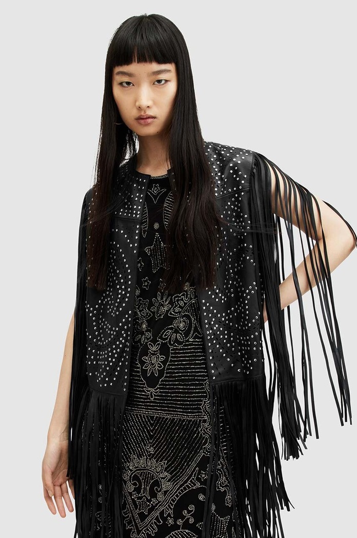 Kožená vesta AllSaints ELIAS GILET nezateplené černá W040LA