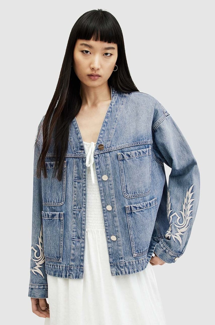 AllSaints geacă din denim TERRI WORKWEAR JACKE necaptusit albastru WO549Z