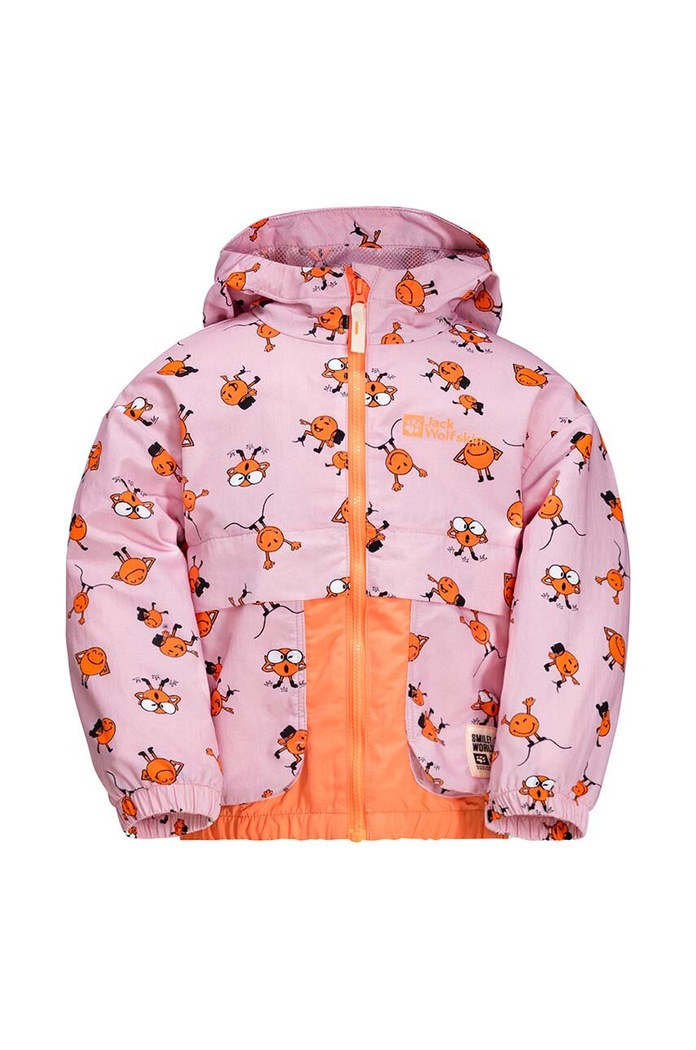 Jack Wolfskin kurtka przeciwdeszczowa dziecięca SMILEYWORLD AOP 1610771.G różowy SS24