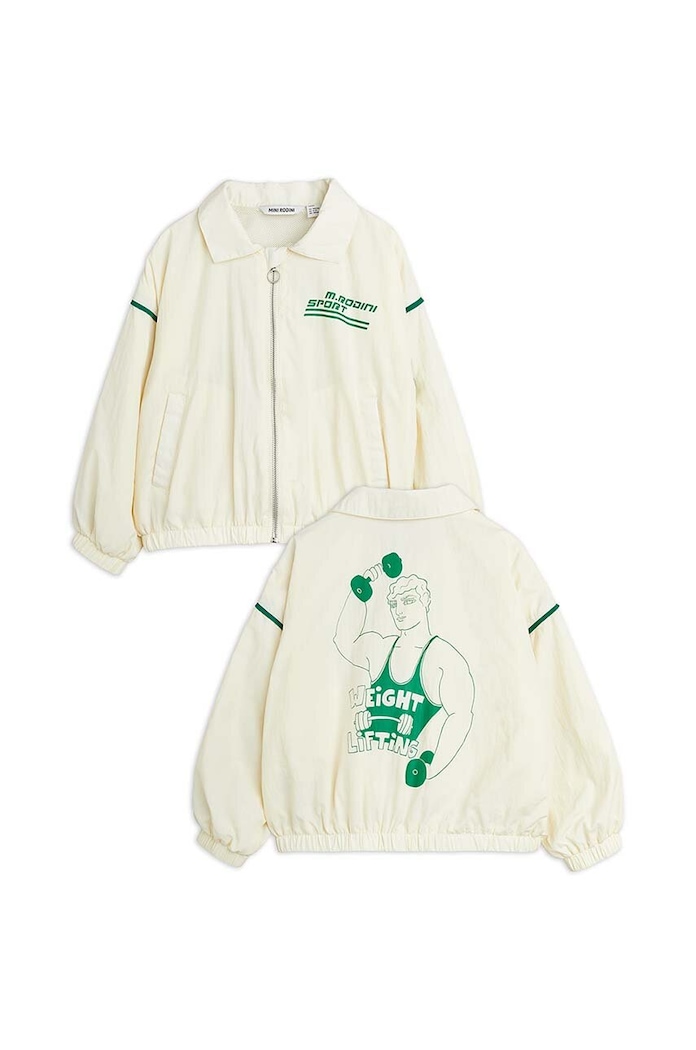 Detská bunda bomber Mini Rodini Weight lifting 2421010311 biela SS24