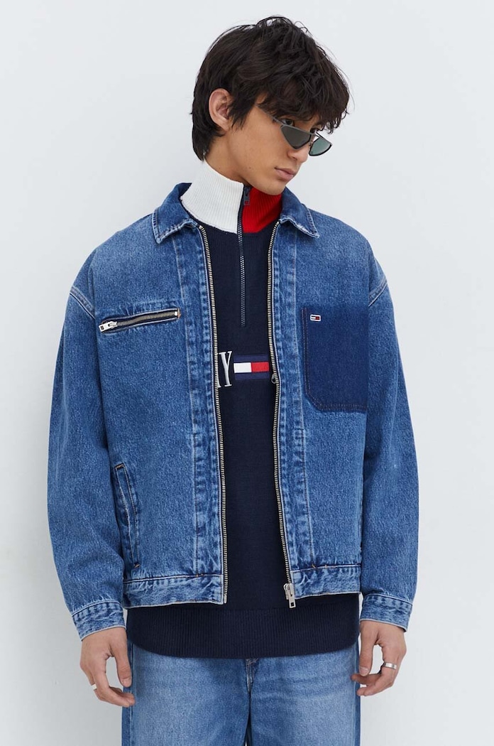 Bavlnená rifľová bunda Tommy Jeans bez kapucne tmavomodrá DM0DM18027