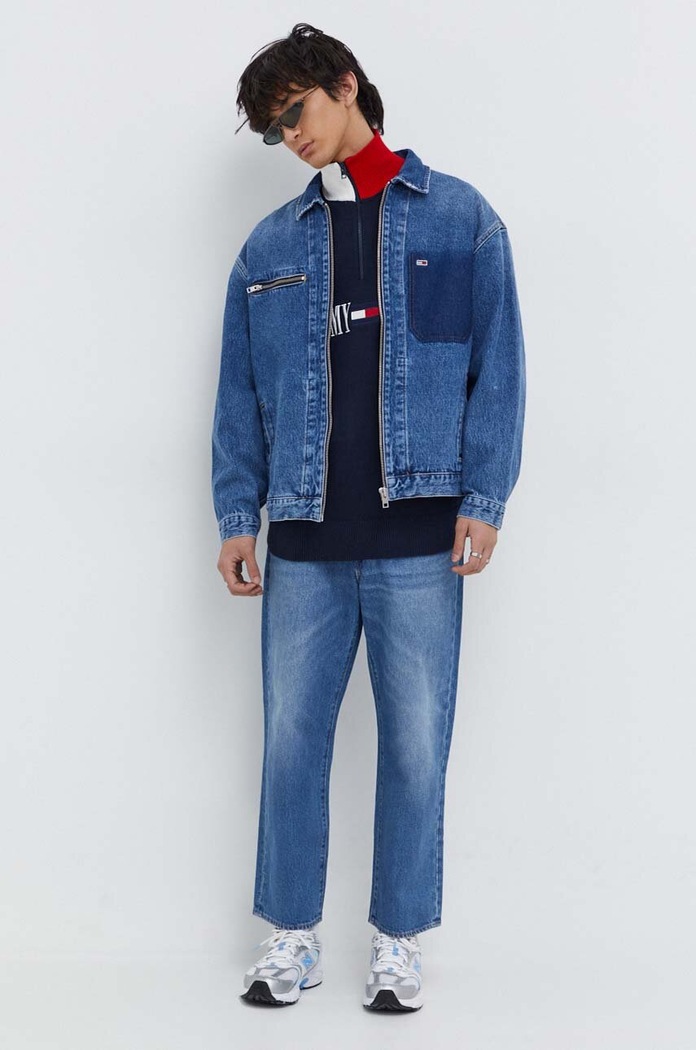 Bavlnená rifľová bunda Tommy Jeans DM0DM18027 tmavomodrá SS24