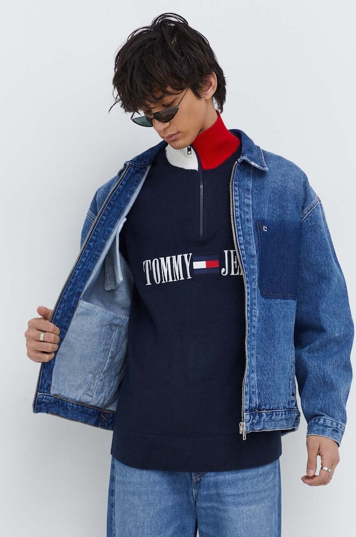 Bavlnená rifľová bunda Tommy Jeans DM0DM18027 tmavomodrá