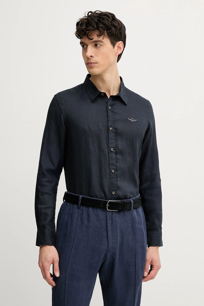 Aeronautica Militare koszula lniana granatowy CA1239CT3089