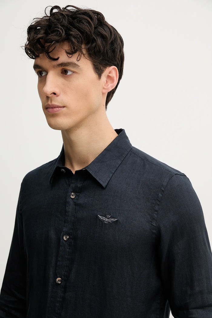 Aeronautica Militare koszula lniana granatowy CA1239CT3089